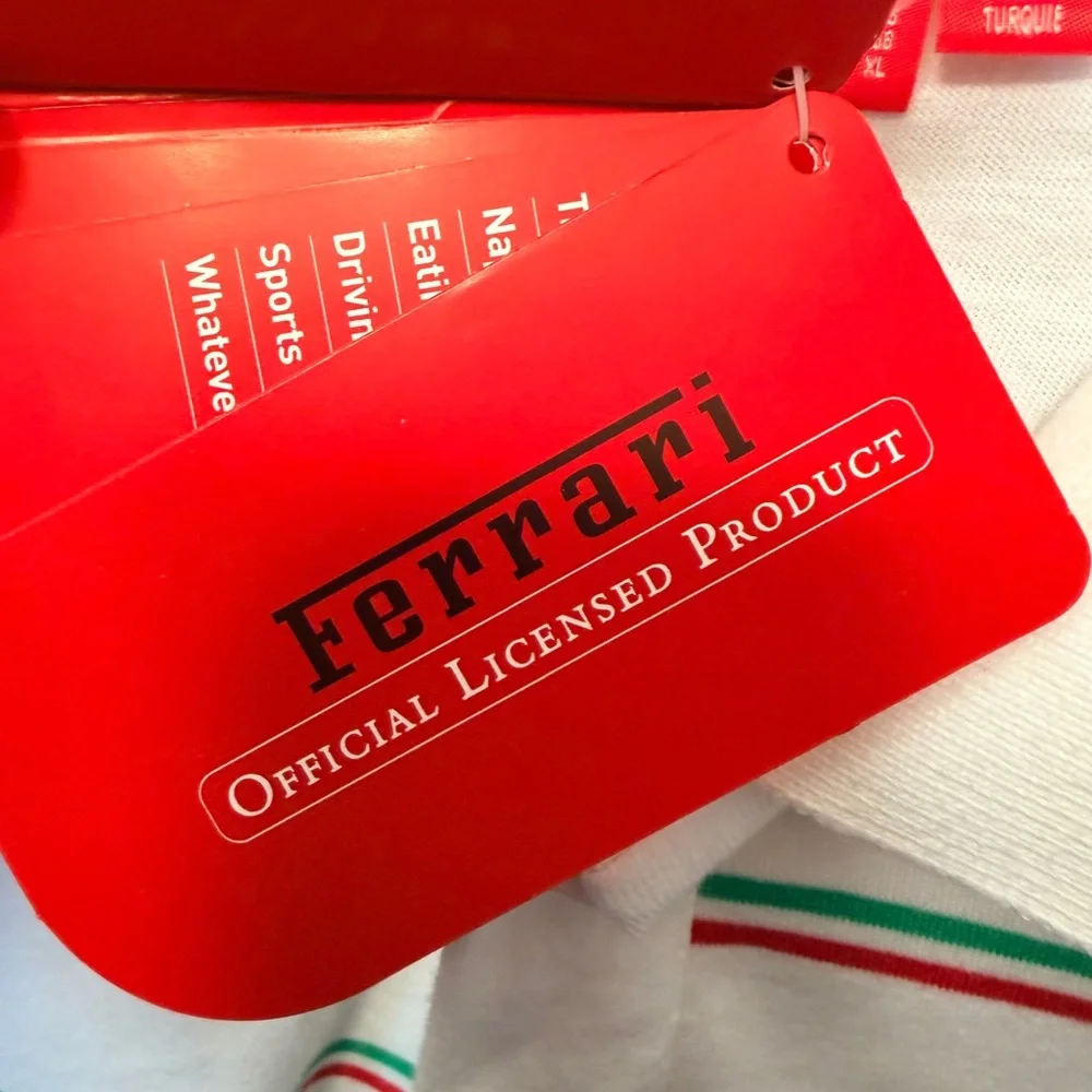 NWT Puma Scuderia Ferrari Men’s XL Polo Shirt White Red Green Stripe Logo Snaps - Picture 8 of 12